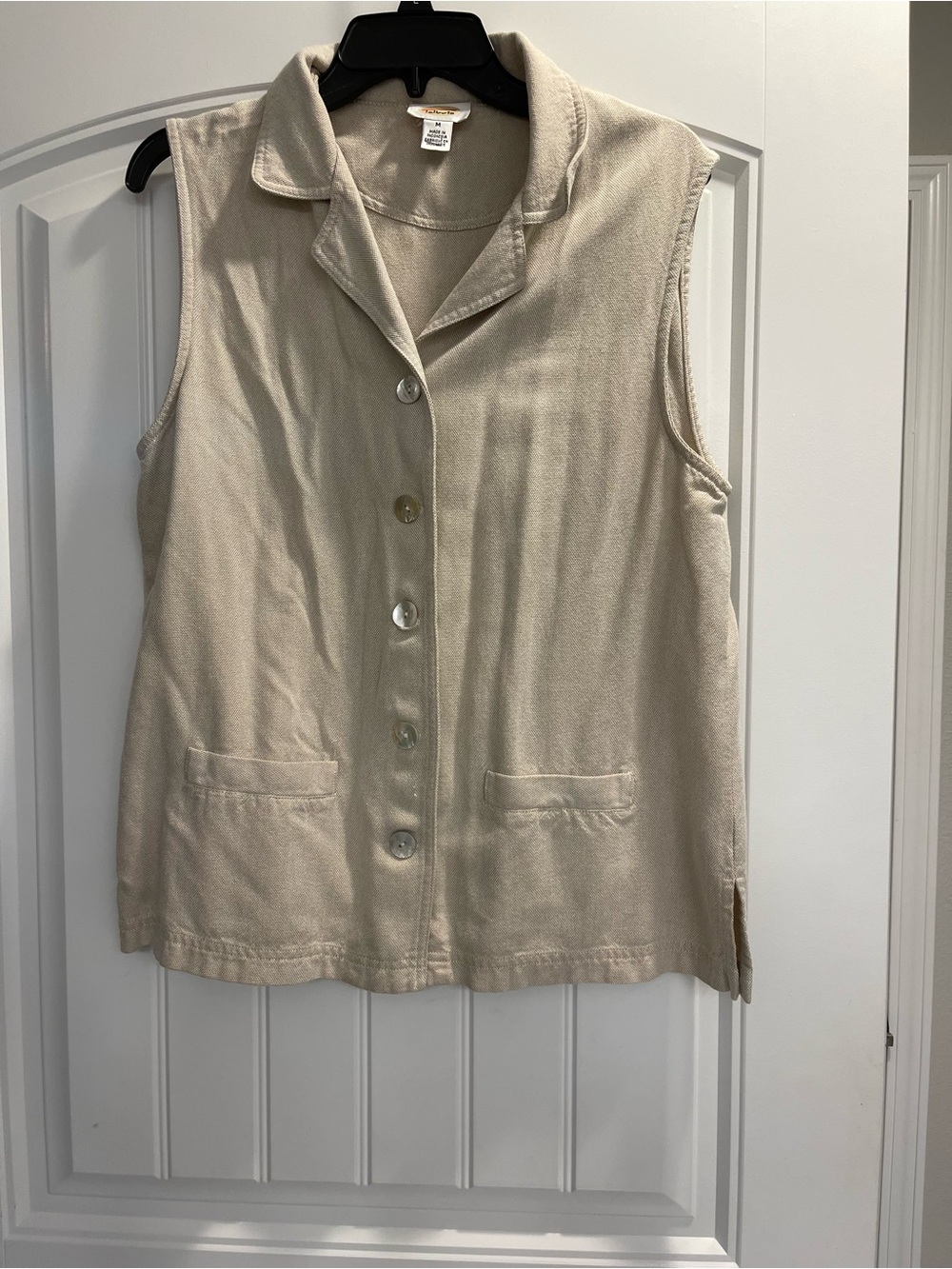 Talbots button front vest collared medium lagenlook linen blend